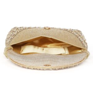 Aheli Clutch Purses Handmade Handbags Gift for Women Wedding Evening Party Bridal Clutch, Champagne Gold Color