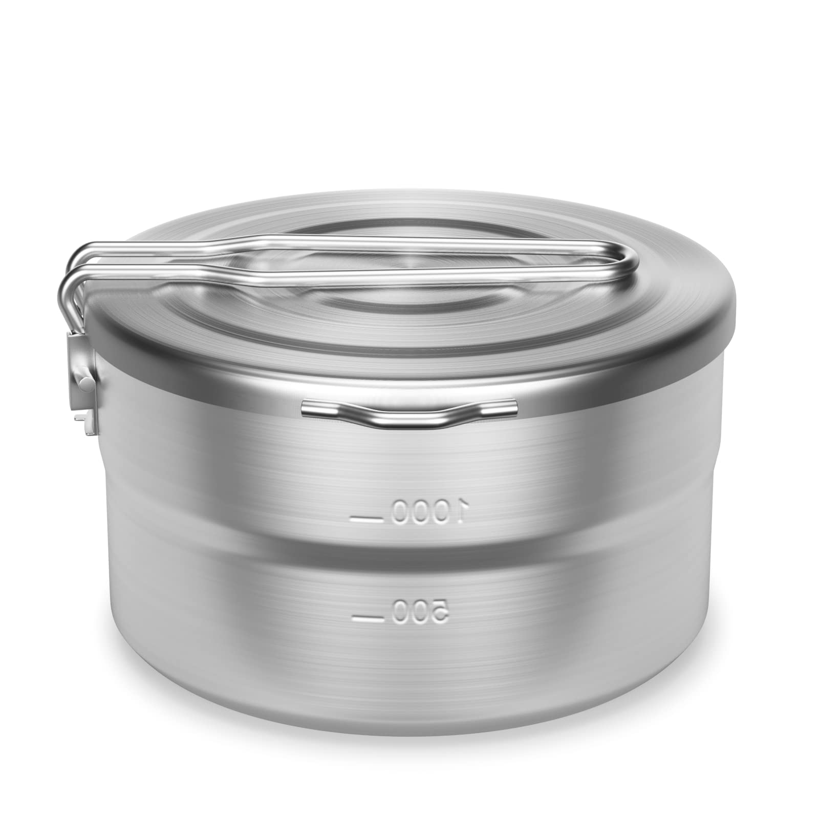 Lixada Camping Pot Stainless Steel Camping Cook Pot 1.5L Camping Cooking Pot with Lid and Folding Handle, Large Capacity Bento Pot Camping Cookware for Outdoor Backpacking, Hiking, Picnic