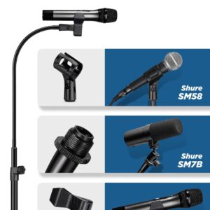 Mic Stand, Bietrun Metal Gooseneck Boom Arm Mic Stand Tripod, Height＆360° Adjustable, with Carrying Bag & 2 Mic Clips,Compatible with Wireless Mic＆Wired Mics for Singing/Wedding/Church/Stage/Party