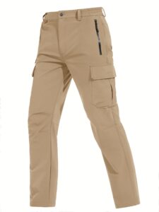 tacvasen mens cargo pants water resistant ripstop hiking pants elastic waist quick dry breathable climbing workout khaki