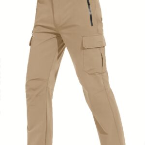 TACVASEN Mens Cargo Pants Water Resistant Ripstop Hiking Pants Elastic Waist Quick Dry Breathable Climbing Workout Khaki