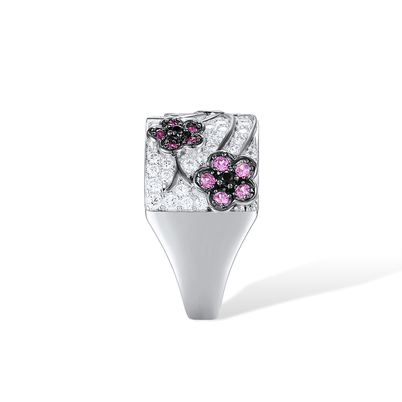 Santuzza Cherry Blossom Ring 925 Sterling Silver Cubic Zirconia Pink Sapphire Flower Band Ring for Women (10)