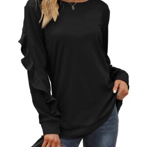 Saloogoe Womens Sweatshirt Ruffle Long Sleeve Tops Fall Clothes Black M