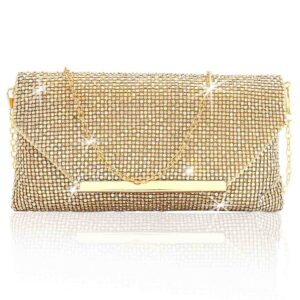 Barode Handbags for women Rhinestone Clutch Purses Gold Rhinestone Shoulder Bag Envelope Crossbody Bags Wedding Handbags (Gold)