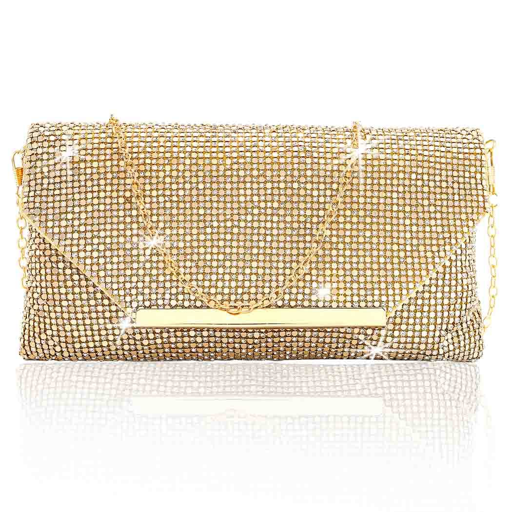 Barode Handbags for women Rhinestone Clutch Purses Gold Rhinestone Shoulder Bag Envelope Crossbody Bags Wedding Handbags (Gold)