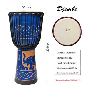 AIMEIS Djembe Drum,10" African Drum Carved of Mahogany Goatskin Hand Drums for Adults Beginner (Blue)