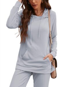 zhenwei sweatsuits for women set jogger set two piece tracksuit casual lounge suit long pants workout athletic outfits hoodie sweatshirts pullover with kangaroo pockets (light grey,small)