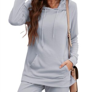 ZHENWEI Sweatsuits for Women Set Jogger Set Two Piece Tracksuit Casual Lounge Suit Long Pants Workout Athletic Outfits Hoodie Sweatshirts Pullover with Kangaroo Pockets (Light Grey,Small)