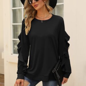 Saloogoe Womens Sweatshirt Ruffle Long Sleeve Tops Fall Clothes Black M