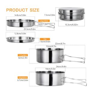 Lixada Camping Cookware Set, 4PCS Portable Stainless Steel Camp Cook Set, Lightweight Stackable Camping Pots and Pans Plate Set Camping Gear for Outdoor Backpacking Camping Hiking Picnic