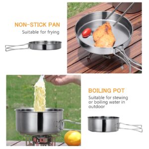 Lixada Camping Cookware Set, 4PCS Portable Stainless Steel Camp Cook Set, Lightweight Stackable Camping Pots and Pans Plate Set Camping Gear for Outdoor Backpacking Camping Hiking Picnic