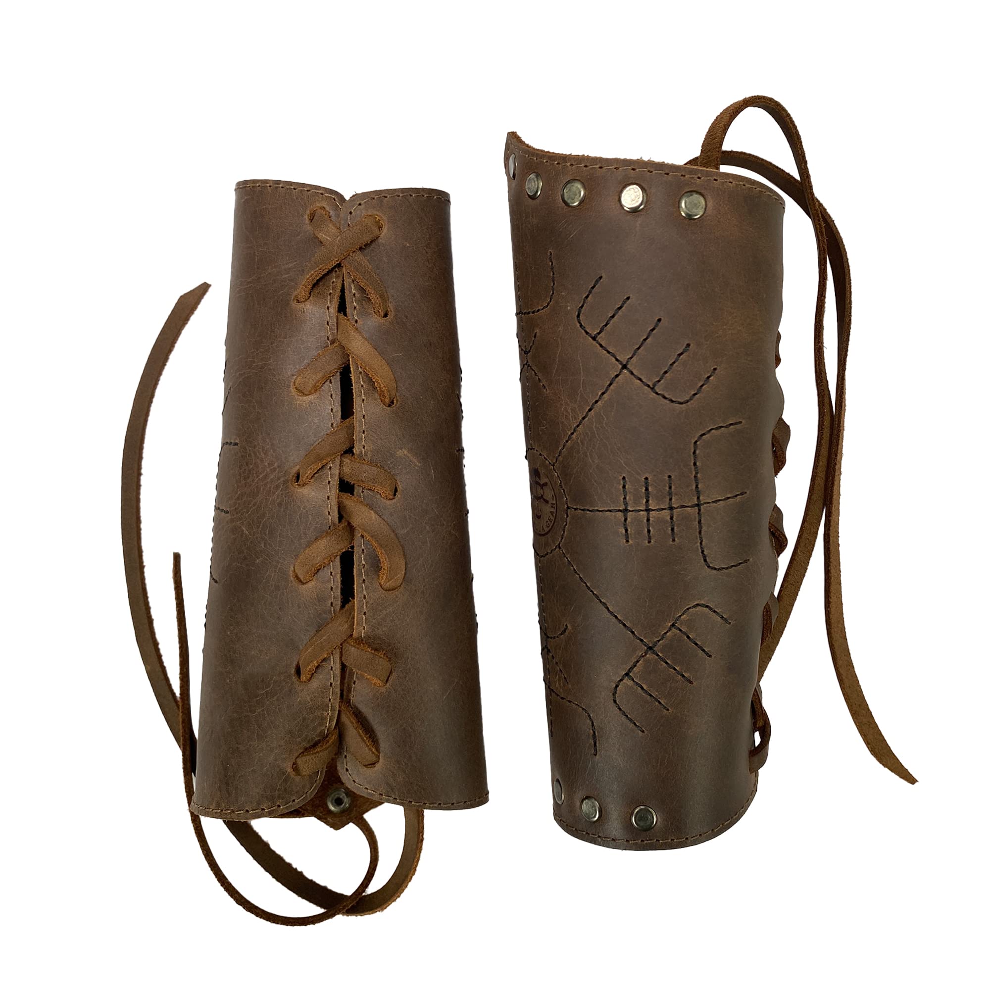 Valhalla Gear, Viking Bracer (2 Pack) Handmade from Full Grain Leather - Viking Style Hand Protector for Archery, Medieval Armband, Durable Wrist Guard with Adjustable Straps - Bourbon Brown