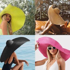 Oversized Beach Hat for Woman, Large Wide Brim Sun Hats, Floppy Foldable Giant Straw Hats for Women, Packable UV Protection Summer Hats for Ladies Black