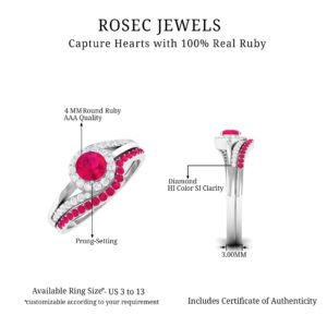 1 CT Ruby and Diamond Ring Set, Ruby Wedding Ring Set, Minimal Ruby Gold Bypass Ring, Genuine Ruby Bridal Ring Set for Women, 14K Rose Gold, Size:US 8.00