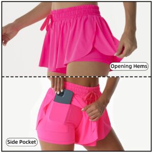 Flowy Athletic Shorts for Women Running Tennis Butterfly Shorts Girls 2-in-1 Double Layer Quick-Drying Comfy Shorts (X-Small, Hot-Pink)