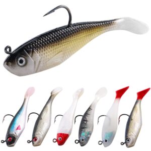 tuxibin fishing lures soft plastic lures for bass jig head soft swimbait lifelike plastic baits tackle kit for saltwater and freshwater, multi color r5-1