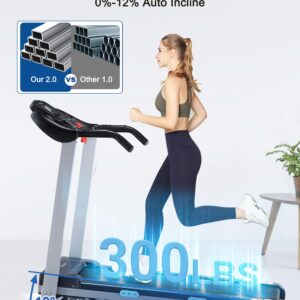 BORGUSI Treadmill with 12% Auto Incline and Bluetooth Speaker - 300 lb Capacity, 3.0HP Folding Electric Treadmill Up to 8.5 MPH Speed, Running Machine with 17.5" Wide Tread Belt for Home Use