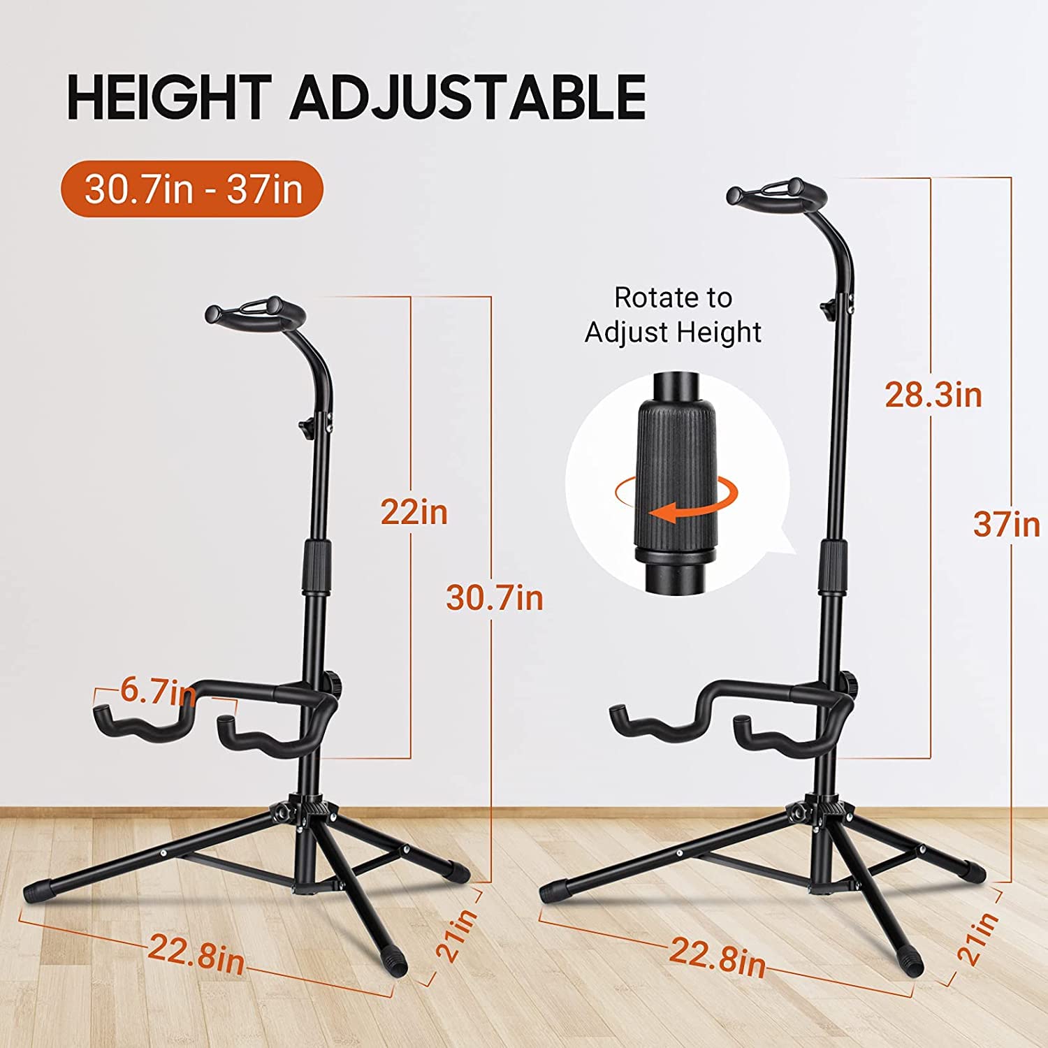 CAHAYA Guitar Stand Floor for Acoustic Electric Classical Guitars Bass Banjo Height Adjustable Guitar Tripod Stand Black Upgraded Version