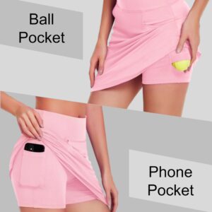 COOrun Women's Athletic Skorts Active Skirts High Waisted Workout Active Skort Skirt with Pockets Pink Medium