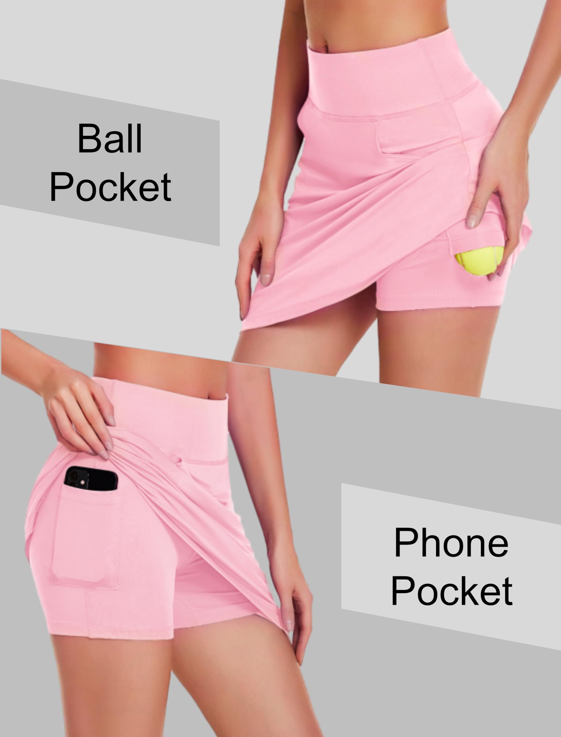 COOrun Women's Athletic Skorts Active Skirts High Waisted Workout Active Skort Skirt with Pockets Pink Medium