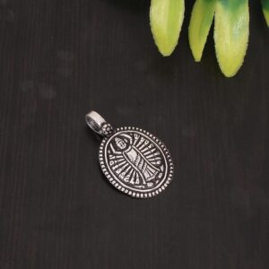 Antique Design Black Oxidized Embossed Hindu Goddess Silver Charm Pendant For Good Luck Charm