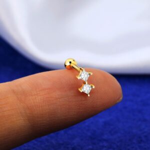 Melighting Gold Helix Earrings 9K 16G Star Tragus Piercing Jewelry Cross Stud Earring Clear CZ Cartilage Lobe Conch Earrings for Women