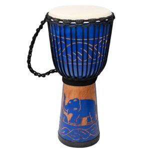 aimeis djembe drum,10" african drum carved of mahogany goatskin hand drums for adults beginner (blue)