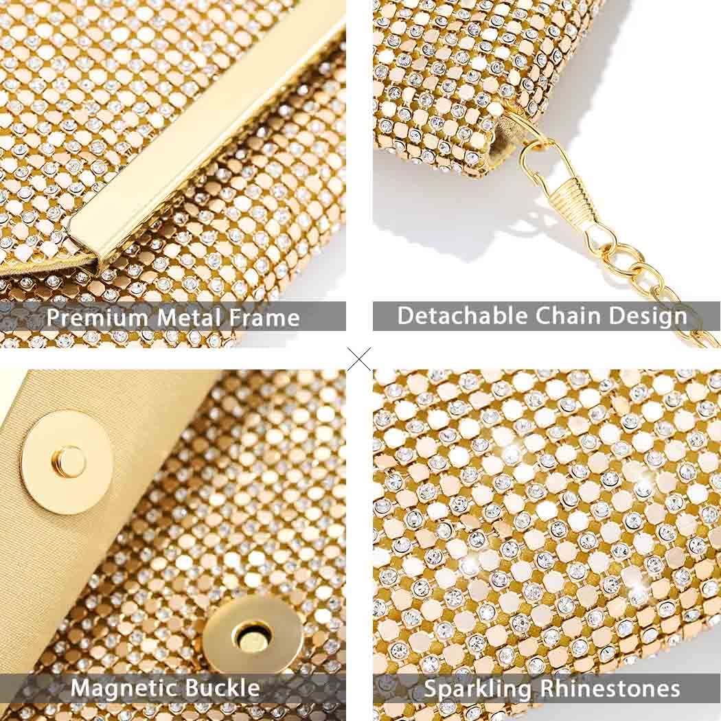 Barode Handbags for women Rhinestone Clutch Purses Gold Rhinestone Shoulder Bag Envelope Crossbody Bags Wedding Handbags (Gold)