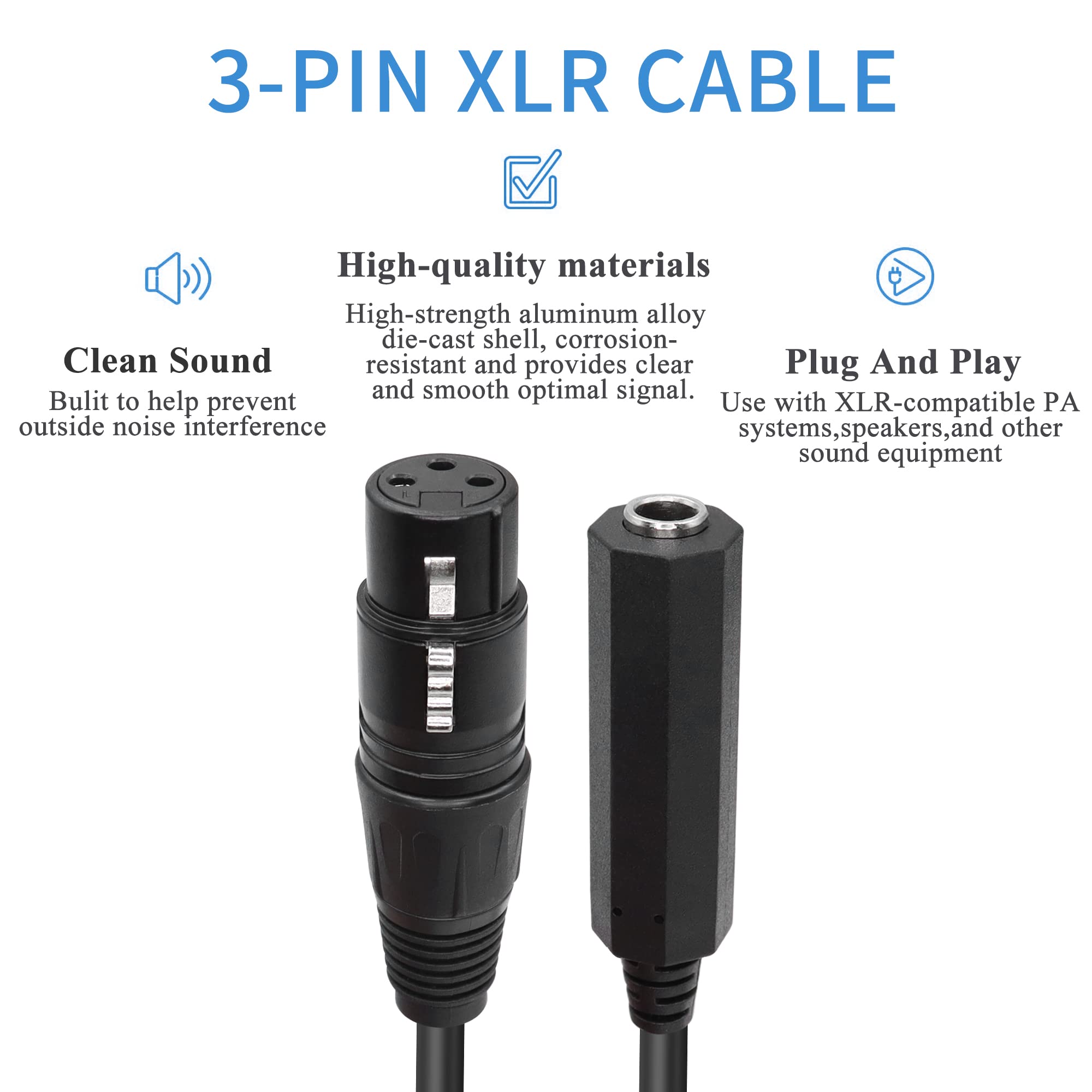 QIANRENON XLR Female to 1/4" Female Balance Cable Adapter TRS 6.35mm to XLR 3 Pin Mono Audio Connect Convert Interconnect Cable 36cm/14.2in