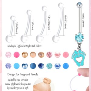 EVELICAL 26Pcs Pregnancy Belly Button Rings Long Bar Maternity Flexible Bioplast CZ Clear Navel Rings Sport Belly Piercing Retainer Body Jewelry Blue