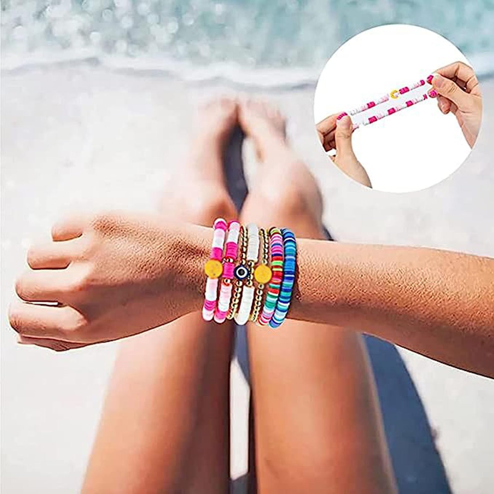 GIGB PBDK Heishi Summer Surfer Bracelets Set,Colorful Preppy Heart Star Stretch Beaded Bracelet Y2K Clay Polymer Aesthetic Beach Layering Jewelry