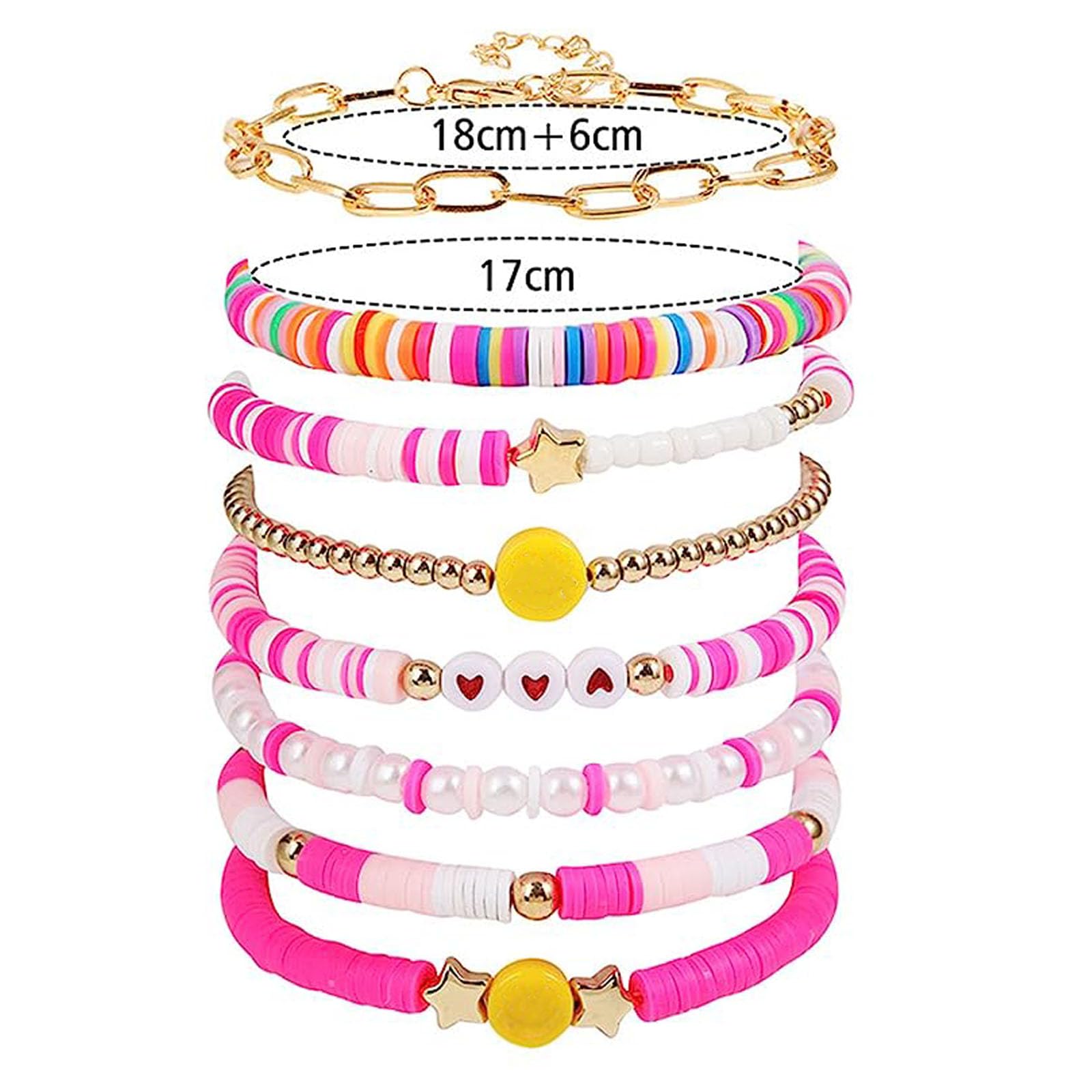 GIGB PBDK Heishi Summer Surfer Bracelets Set,Colorful Preppy Heart Star Stretch Beaded Bracelet Y2K Clay Polymer Aesthetic Beach Layering Jewelry