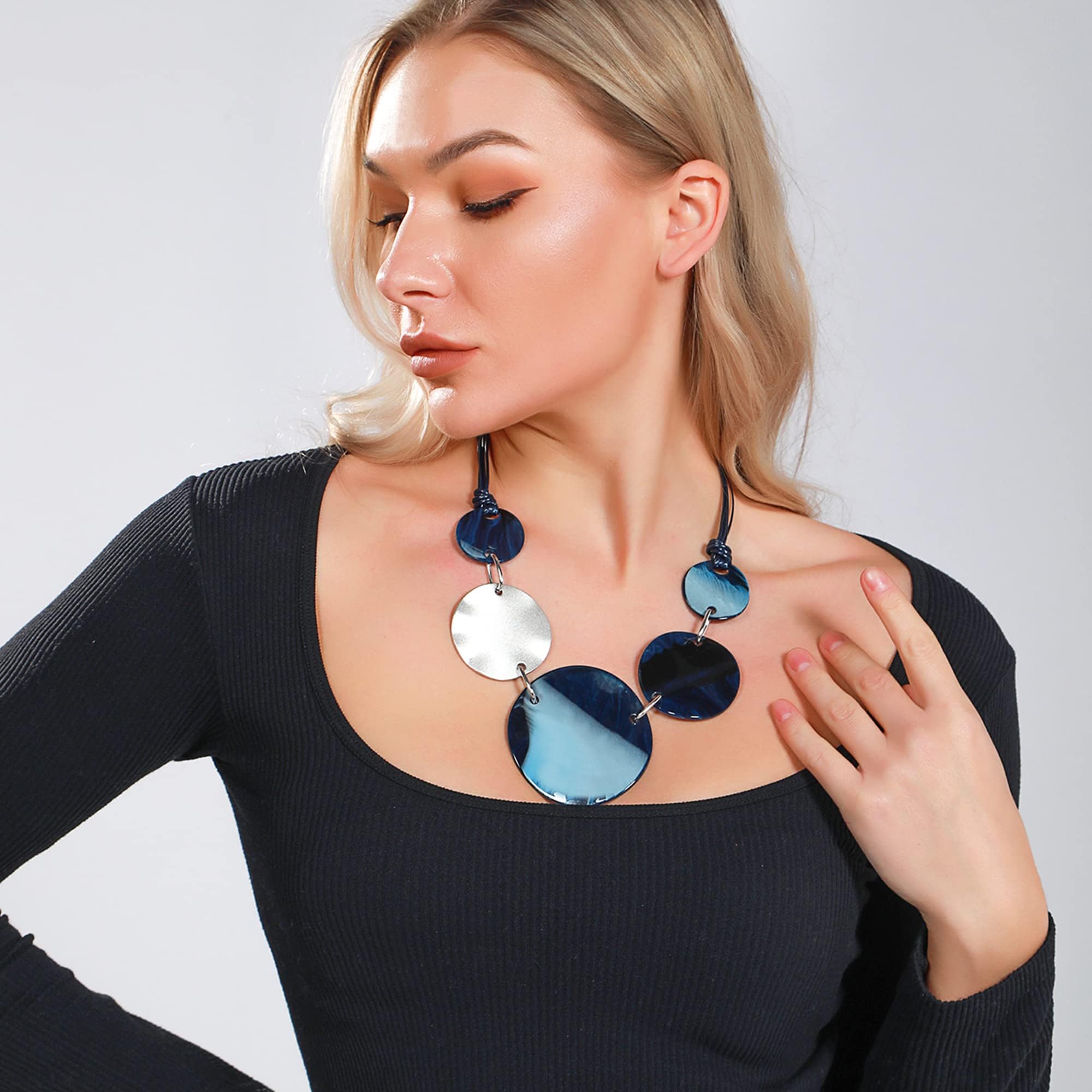 Bocar Chunky Irregular Acrylic Costume Pendant Necklace Women Large Statement 22" Collar Necklace (NK-10665-Blue)