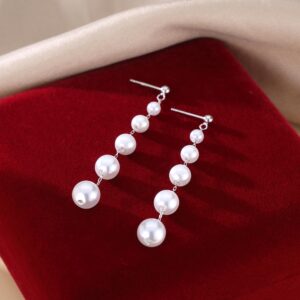 SLUYNZ Sterling Silver Pearl Earrings Dangle for Women Teen Girls Wedding Pearl Dangling Earrings Ball Studs (A-Silver)