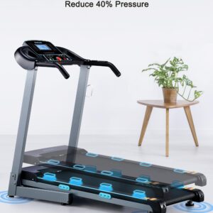 BORGUSI Treadmill with 12% Auto Incline and Bluetooth Speaker - 300 lb Capacity, 3.0HP Folding Electric Treadmill Up to 8.5 MPH Speed, Running Machine with 17.5" Wide Tread Belt for Home Use