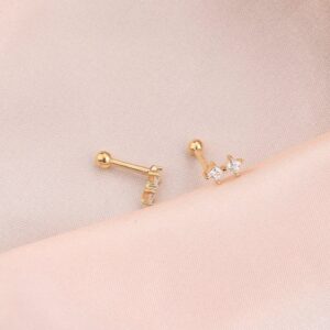 Melighting Gold Helix Earrings 9K 16G Star Tragus Piercing Jewelry Cross Stud Earring Clear CZ Cartilage Lobe Conch Earrings for Women