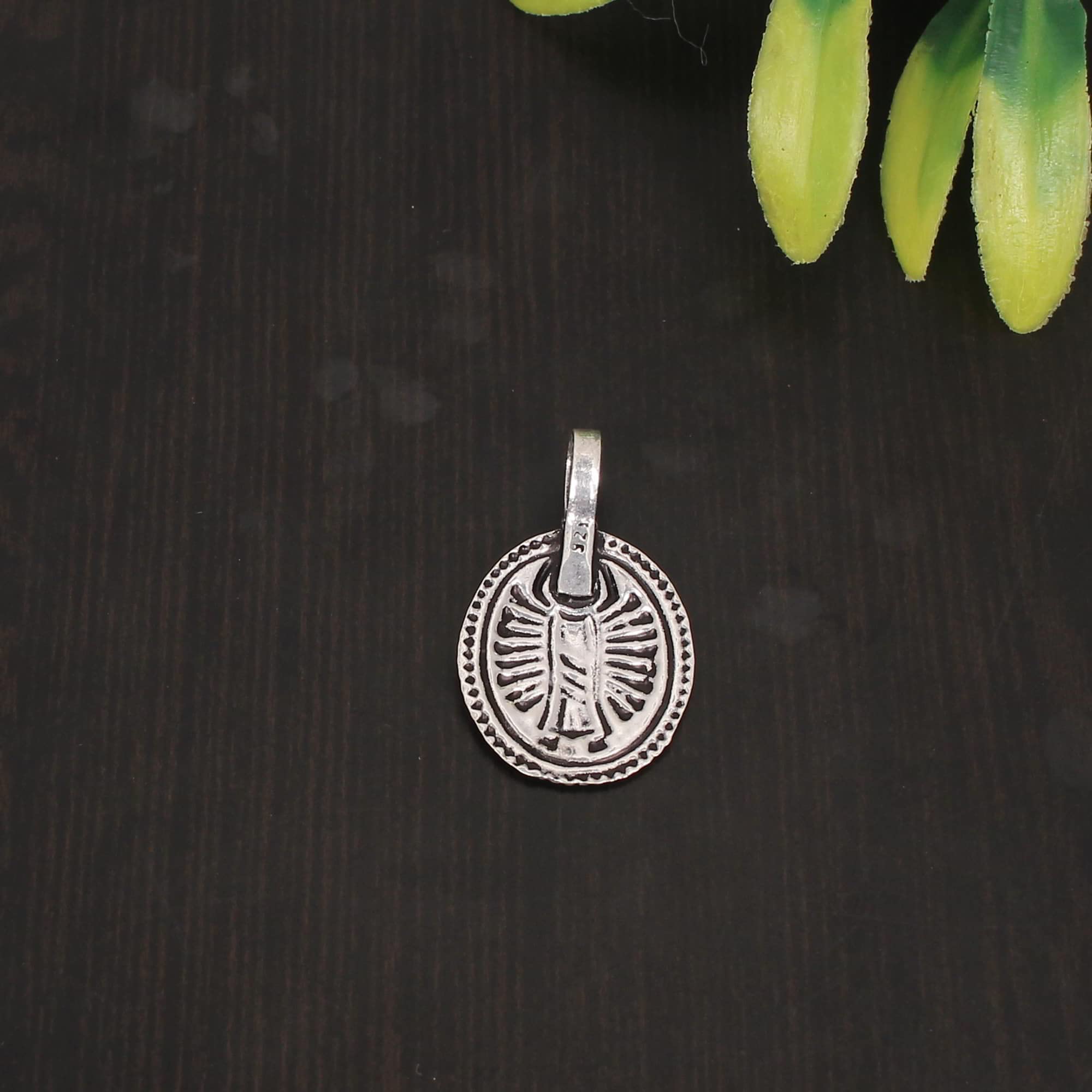 Antique Design Black Oxidized Embossed Hindu Goddess Silver Charm Pendant For Good Luck Charm