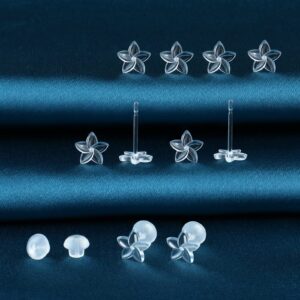 Clear Plastic Earrings for Sports,20g Clear Earrings Spacers Invisible Plastic Post Earrings for Sensitive Ears (6 Pairs Clover Stud Earrings)