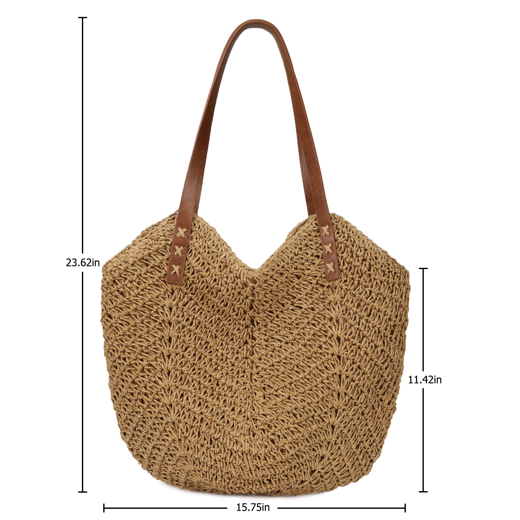 Womens Large Straw Tote Bag Handmade Woven Beach Shoulder Bag Top Handbag Purse for Summer, Brown