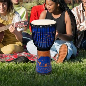 AIMEIS Djembe Drum,10" African Drum Carved of Mahogany Goatskin Hand Drums for Adults Beginner (Blue)