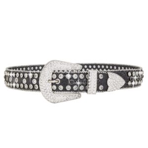 Vxrxal Men Rhinestone Belt Western Bling Studded Design Leather Diamond Belt for Jeans (M:fits waist size 33''-37'', black)