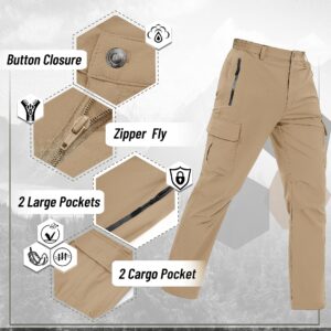 TACVASEN Mens Cargo Pants Water Resistant Ripstop Hiking Pants Elastic Waist Quick Dry Breathable Climbing Workout Khaki