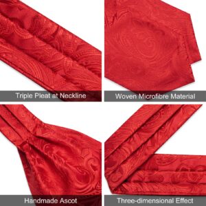 DiBanGu Red Ascot Ties for Men Paisley Cravat for Men 100% Silk Woven Mens Cravat Tie and Pocket Square Set