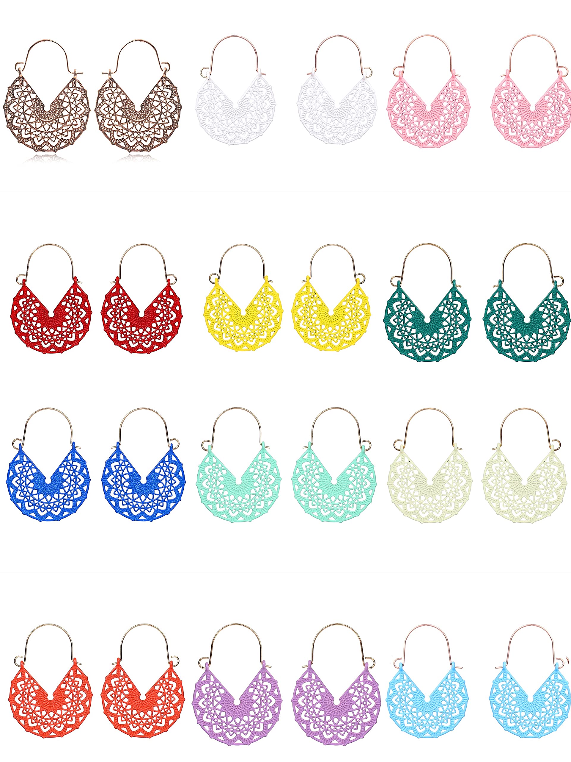 12 pairs of colorful cutout boho cutout pattern bohemia earrings for women hanging dangling fashion set boho DIY lightweight women's earrings candy color earrings