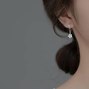 Reffeer 925 Sterling Silver Flower Chain Drop Earrings Hoop for Women Teens Girls Huggie Hoop Dangle Earrings Chain (A-Silver)