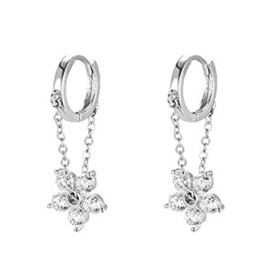 Reffeer 925 Sterling Silver Flower Chain Drop Earrings Hoop for Women Teens Girls Huggie Hoop Dangle Earrings Chain (A-Silver)