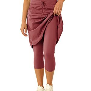 Women 20" Knee Length Tennis Skirt with Built in Legging Golf Skirts Skirted Legging with Pockets Wine Red