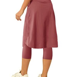 Women 20" Knee Length Tennis Skirt with Built in Legging Golf Skirts Skirted Legging with Pockets Wine Red