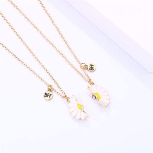 2Pcs Half Sun Sunflower Daisy Flower Pendant Necklace for Women Best Friend Attraction Long Distance Matching Adjustable Necklace Friendship Jewelry-D gold sunflower