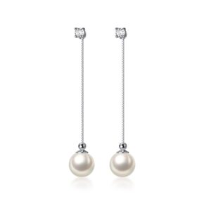 Reffeer Solid 925 Sterling Silver Pearl Earrings Drop for Women Teens Girls Pearl Dangle Earrings CZ Studs Wedding Bridal Dangle Earrings